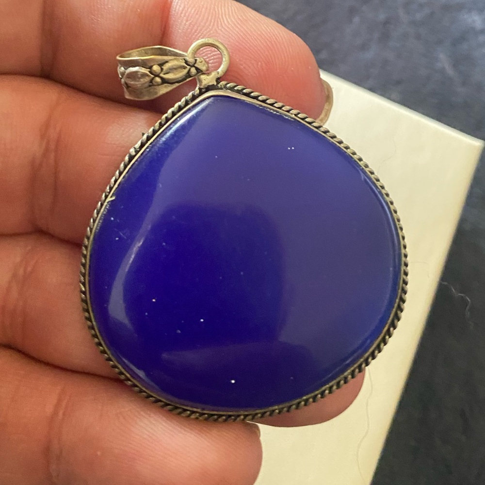 Deep Blue Teardrop Pendant in Dyed Agate